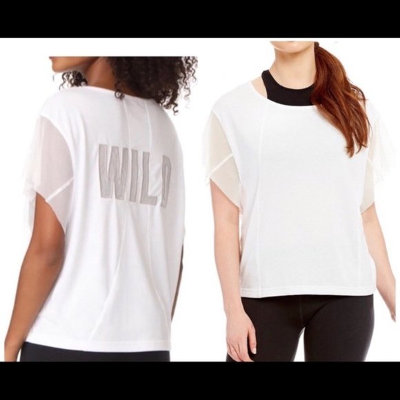 Free People White Mesh Oversized WILD Graphic Tee - Picture 2 of 7